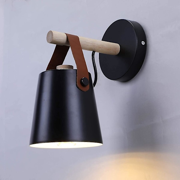 Vintage Industriell Vägglampa Nordisk Inomhus Järn Trä Vägglampa Retro Ljusarmatur Svart E27