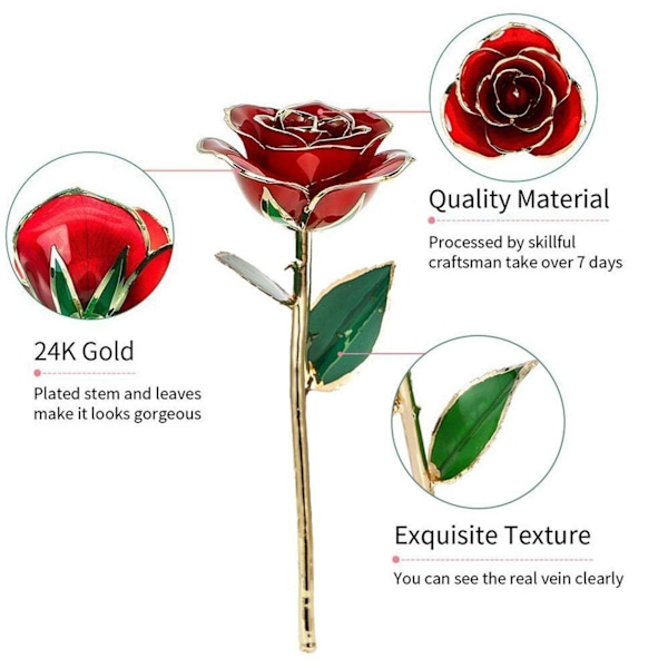 Kærlighed for evigt Lang stilk 24k guld folie trim Rød rose blomst Bedste gave til Valentinsdag