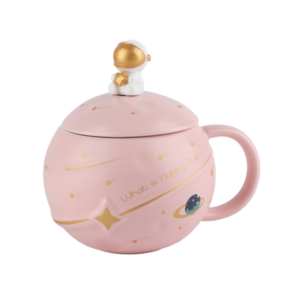 400 ml søt astronaut krus ergonomisk håndtak keramisk kopp med lokk skje for kaffe te melk rosa