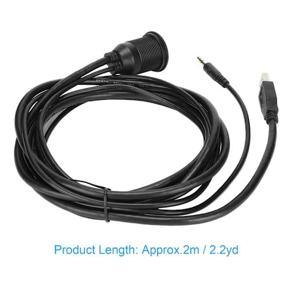 2 m:n autokiinnityksen huuhtelukaapeli USB 3.0 AUX DC 3,5 mm portin autokiinnityksen huuhtelukaapeli autovenemoottoripyörälle LED-ilmaisimilla