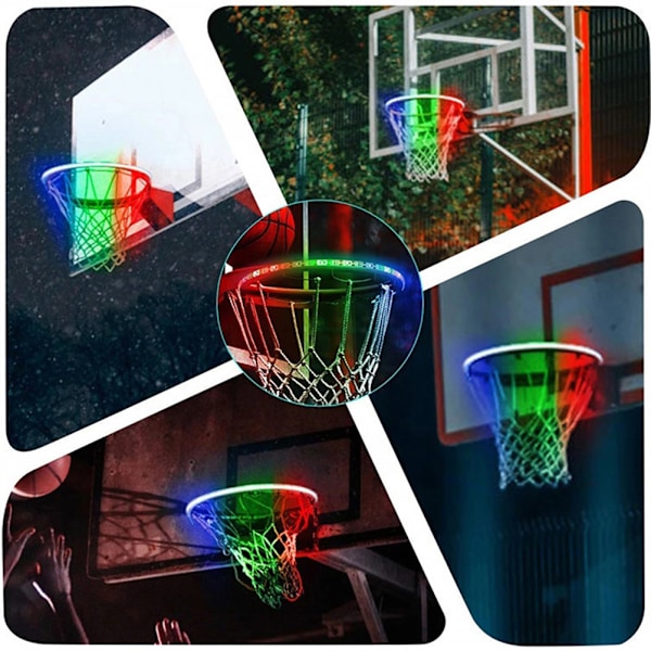 Solcelled LED Basketball Hoop Lys Basketball Felg LED Lys 7 Farge Vanntett for Trening Spiller Utendørs om Natten