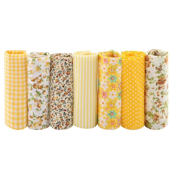 7 st 25*25 cm Bomullstyg DIY Assorted Squares Pre Cut Sängkläder Svit Quarters Bundle (Gul)
