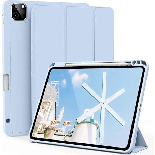Taivaansininen, Suojakotelo iPad Pro 11-tuumaiselle (18/20/21/22), Kynäpaikalla, Erittäin ohut Kolmiosainen Älykäs Suojus, Tukee Kynän Latausta, Automaattinen Lepotila/Herätys