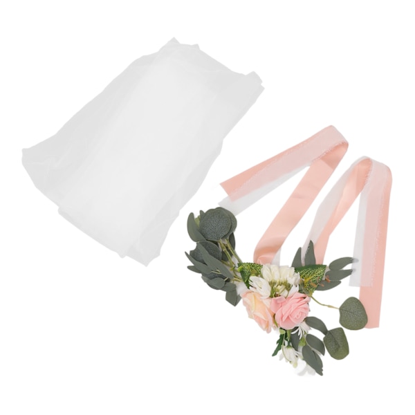 Bryllupsstol Blomster Kunstig Simulering Elegant Bryllupsgang Dekorasjon med Bånd for Seremoni Fest Korea Rosa