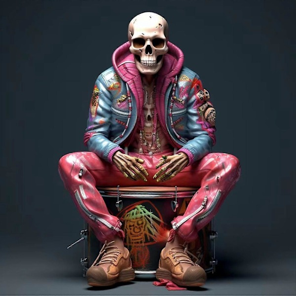 Mini Resin Skelet Ornamenter Day Of The Dead Statue Rock Band Figur, Halloween Dekorationer Gaver til Venner (15cm)B