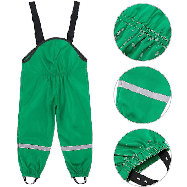 Waterproof Unisex Kids Rain Dungarees - Windproof and Mud Resistant Trousers116 Green