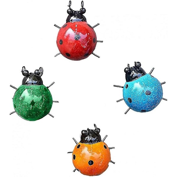 Marihøne Metall Hageskulptur Veggkunst Sett Dekorativt Ornament Kunst Søte Utendørs Insekter 4 stk