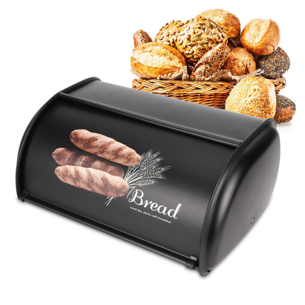Stor kapacitet Rustfrit stål Brød Box Holder Bin Container Køkken Opbevaring Organizer Sort