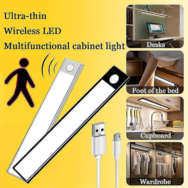 Bevegelsessensor LED-lysstripe - 40 cm USB-oppladbar, kald hvit 6000K
