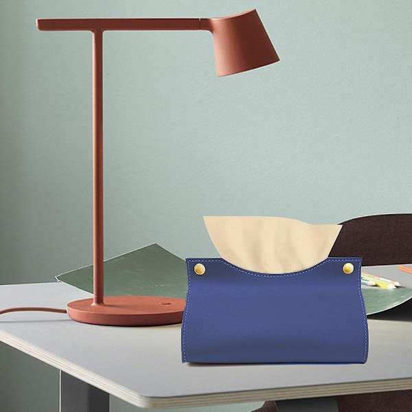 Læder Servietboks, Servietholder Vævsdispensere, Nordisk Stil Servietboks, Foldbar Servietboks til Hjemmet, Vævsdispenser (Blå)
