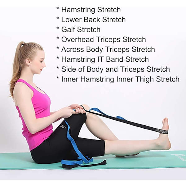 Fitness Yoga Stropper Fleksibilitet Strekkstropp med Multi-Funksjonsspenner Treningsstropp for Pilates Ballett Gymnastikk med Treningsinstruksjon Blå