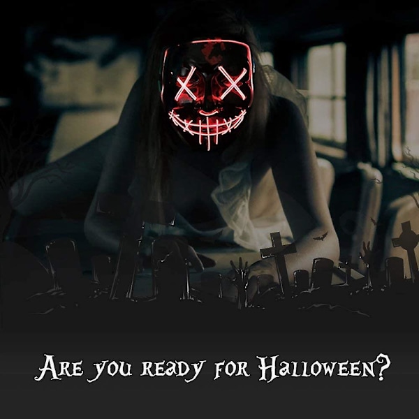 Poptrend LED-valaistu Halloween-naamio cosplay-asuun, karnevaaleihin, juhliin ja lahjaksi