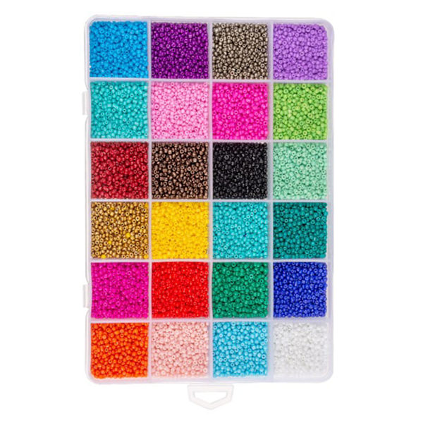 24 rutnät 1000 st glaspärlor set med elastisk tråd sax polerad DIY handcraft pärlor kit för smycken