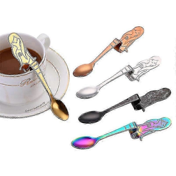 5 stk. kaffeskjeer i rustfritt stål, havfrue skje, te suppe sukker dessert forrett krydder bistro skje, hengende kopp multifunksjonelle kjøkkenredskaper
