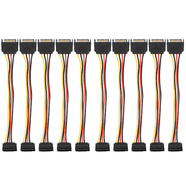 10 kpl SATA-virtajohto 15-pin uros naaras SSD HDD kyynärpääjatkojohto sirulla tiedonsiirtoon