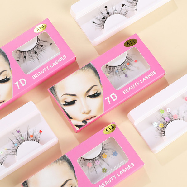 7D paljetter Lösögonfransar Persika Hjärta Glitter Ögonfransar Extension Curler Fransar Makeup Party Bröllop