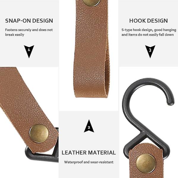 Læder S-kroge Sæt - 8stk | Metalophængskroge til Camping, Barnevogne Mud brown
