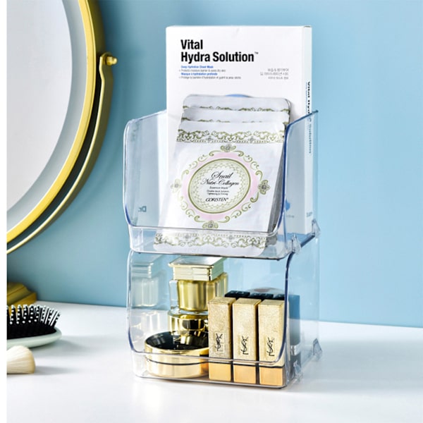 Kosmetisk displayboks multifunktionel stabelbar plastik gennemsigtig makeup organizer til hjemmet 15,5x15x12,8cm/6,1x5,9x5,3in