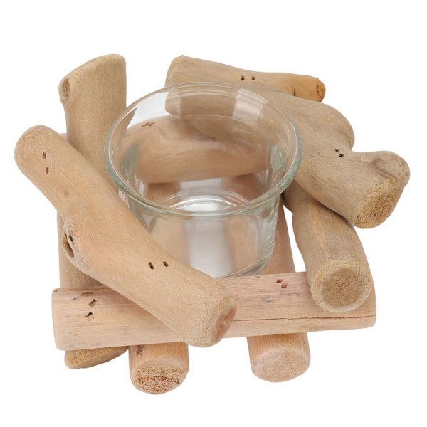 Puinen Tealight-kynttilänjalka Vintage Yksinkertainen Rustiikkinen Tyyli Ajopuu Kynttilänjalka Lasikupilla Koti Dekor Valokuva Rekvisiitta