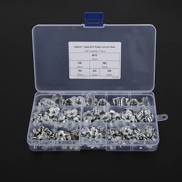 110st 1 Box T-muttrar RiveT-mutter M10\M8\M6 \M5\M4\M3 Fyra klor Galvaniserad T- set