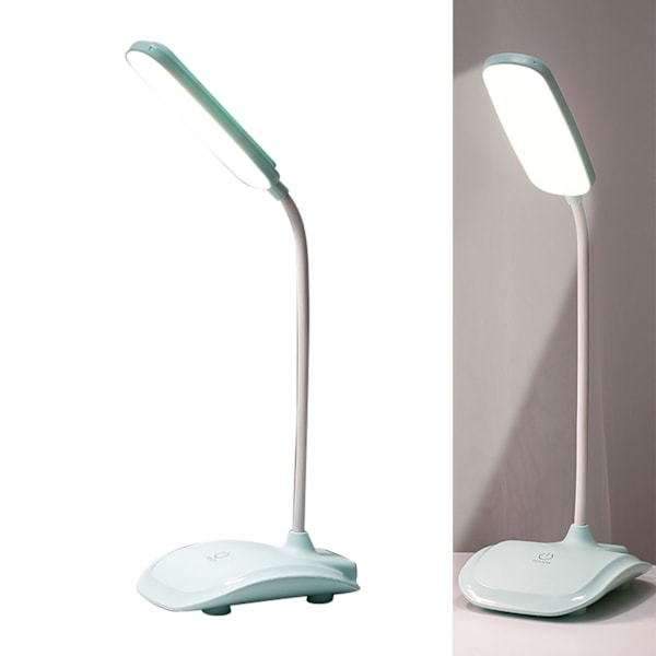 LED-skrivbordslampa med touch-kontroll, tre nivåer av färgtemperatur, steglös dimning, USB-laddning, bordslampa, cyan