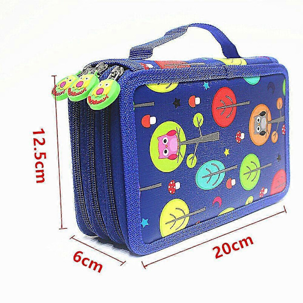 Pencil Case med 3 Rum, penalhus, poseboks Navy blå