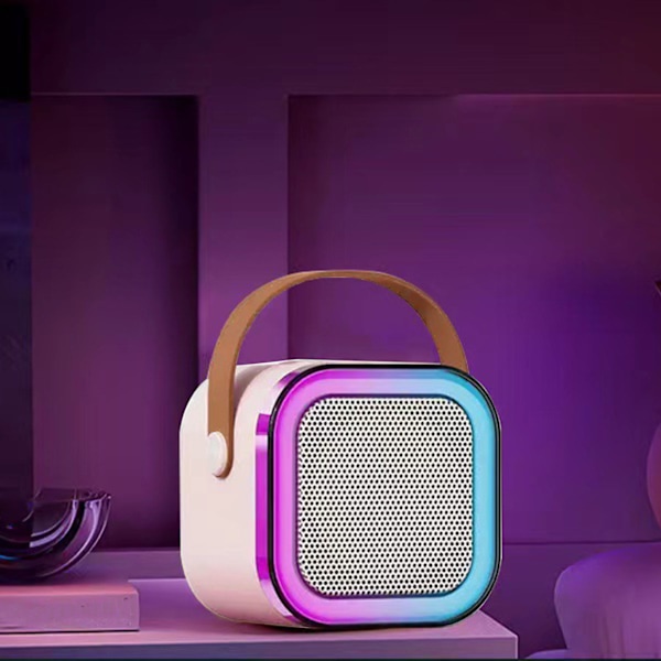 Mini Karaoke-maskin Karaoke-högtalare med trådlös mikrofon ljuseffekter Bärbart karaokesystem med batteri för hemmafest Rosa med 2 mikrofoner