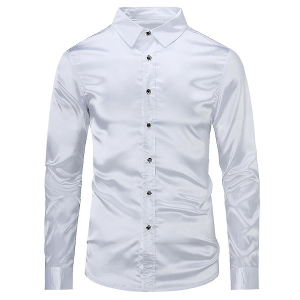Miesten rento, valkoinen, kiiltävä, pitkähihainen, slim-fit-pukeutumispaita