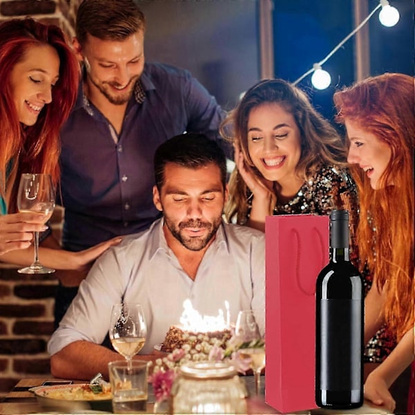 Vin Gaveposer, Robust Genanvendelig Kraft Papir Vinpose med Håndtag til Fest Jul Halloween Bryllup Fødselsdag Festival Party_SZXM