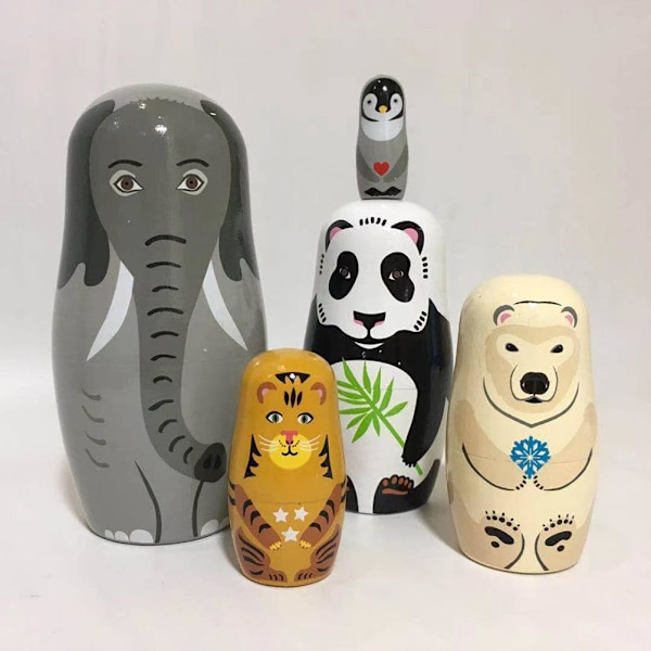 Trädjur Nesting Dolls 5 Lager Ryska Nesting Dolls Present för Barn Vuxna