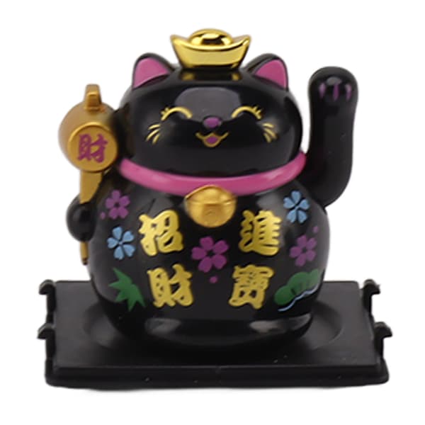 Lucky Cat Ornament Husholdning 2 Tommer Solpanel Sensing Lucky Fortune Kattefigur til Bordhylde Sort