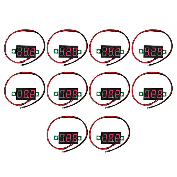 10 stk. 2 ledninger Mini Digital Voltmeter DC 2.5V-40V Digital Spenning Foto Color32