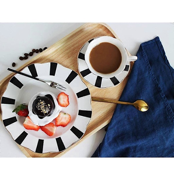 Utsökt Kaffekopp och Fat Set, Europeisk Keramisk Afternoon Tea Set, Utsökt Benporslins Tekopp, Guld Kant Vin Set (Färg : Stil A)