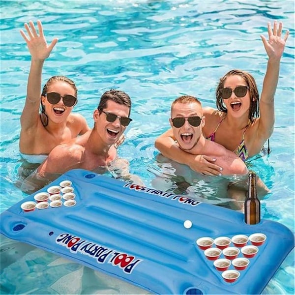 Oppustelig poolparty flydende flåde multifunktionel øl pong luftmadras oppustelig øl pong bord til strand swimmingpool camping