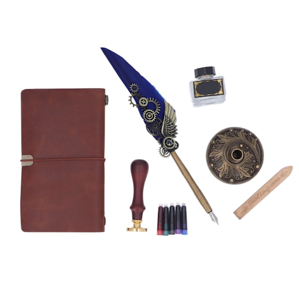 Feather Pen Sæt Retro Udsøgt Fire Paint Voks Tom blækflaske Blæksæk Base Bog Stempel Quill Pen Kit Royal Blue