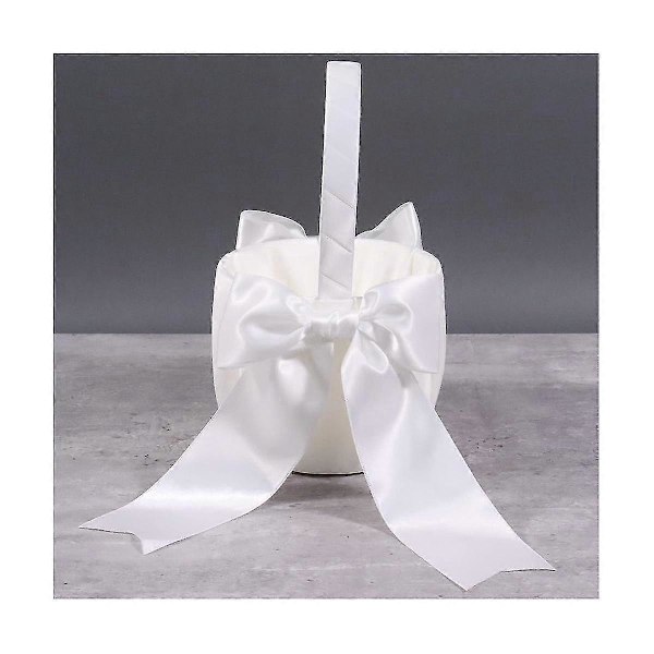 Söt Satin Blomsterflickakorg för Bröllop - Vit - 1 Pack