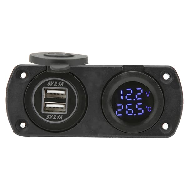 Temperatur Voltmeter Lader Bil Dobbel USB 12V Strømuttak Sigarettenneruttak Blå