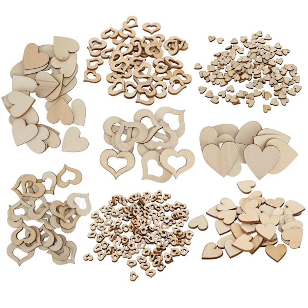 400 st trä hjärtformade dekorationer ornament träflis för bröllopsdekoration DIY-hantverk