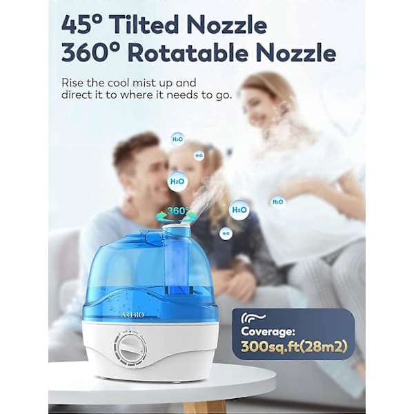 2L Luftfukter for Soverom og Barnerom, Stille Drift, Dyse Roterer 360