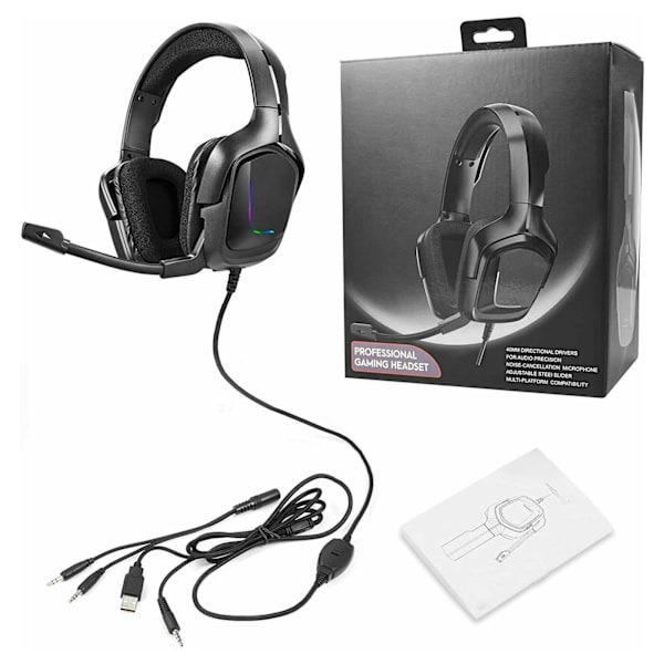 Gaming Headset med støjreduktion, stereo surround sound, vibration, kablet til pc-spil, til PS4