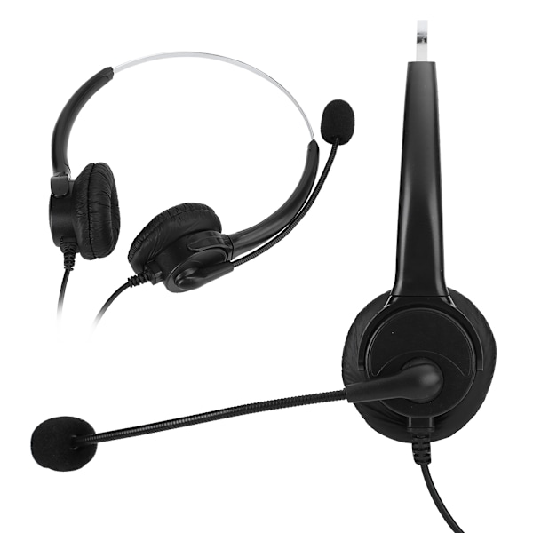Binauralt headset til stationær computer med ledning, mikrofon og fleksibel, roterbar PU-læder