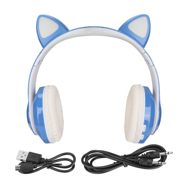 LXB39C barnhörlurar Bluetooth 5.0 hopfällbara trådlösa glödande musik kattöra hörlurar för barn (vattenblå)