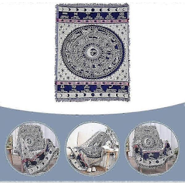 Vævet Konstellation 12 Horoskop Astrologi Tæpper Boheme Gobelin til Sofa Stol Seng Astrologi Plaider