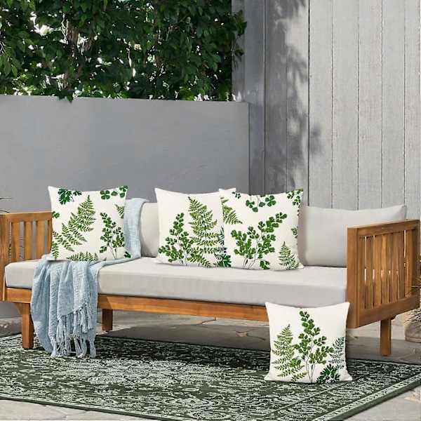 Kuddöverdrag 45 x 45 cm Gröna Botaniska Blad Dekorativa Prydnadskuddar Polyester Linne Kuddfodral för Soffa Trädgård Utomhus Dekor Set om 4