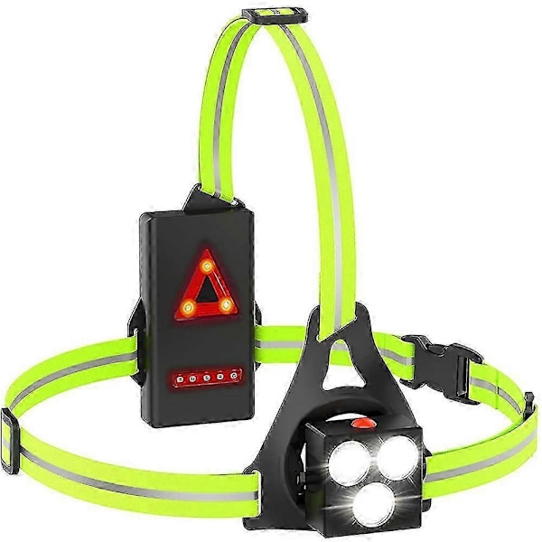 Trippelstråle Bröstlampa, Reflexväst, IPX6 Vattentåliga LED Löparlampor för Natten, Handsfree Ficklampa för Utomhusäventyr, Justerbar Ljusstråle