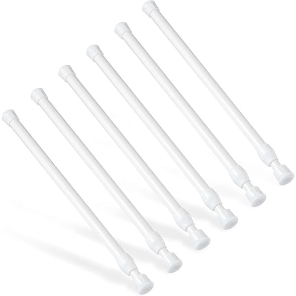 Förpackning med 6 teleskopstänger (vit) 30-50cm spännstång utan borrning, rostfri fjäder, liten spännstång, justerbar spännstång för skåp, kök