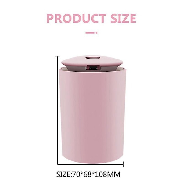 Bärbar Mini Luftfuktare med LED Nattlampa, 260ml Dimluftfuktare för Bil Kontor Rum Sovrum Skrivbord Hem Resa, Supertyst (Rosa)
