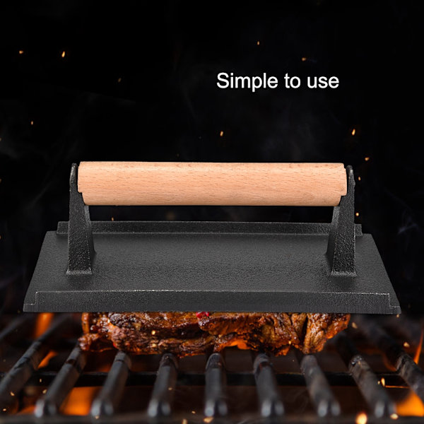 Kommerciel støbejernsbøf vægt træhåndtag Bacon Grill Hamburger Press