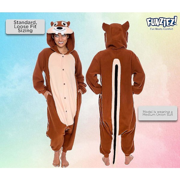 Funziez Aikuisten Eläin- ja Merieläin Pehmo Cosplay-asu - Halloween-asu Miehille ja Naisille X-Large Chipmunk