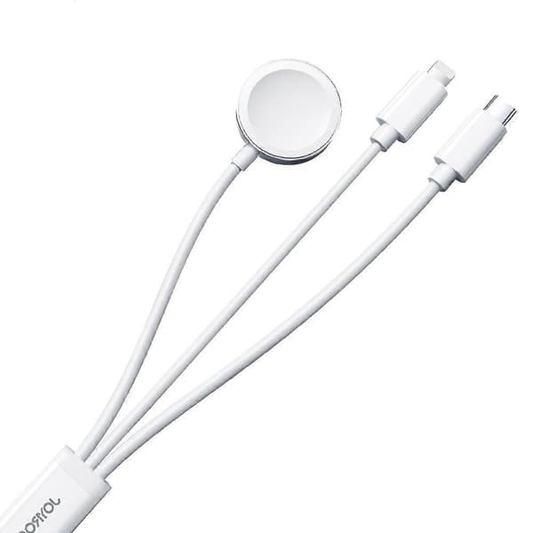 3-i-1-kabel USB-A-kabel med induktiv lader + 1x iPhone Lightning + 1x USB-C 1,2 m hvit